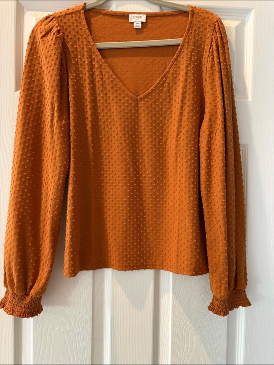 J. Crew Tops - J. Crew Rust Textured V-Neck Blouse with Puff Sleeves